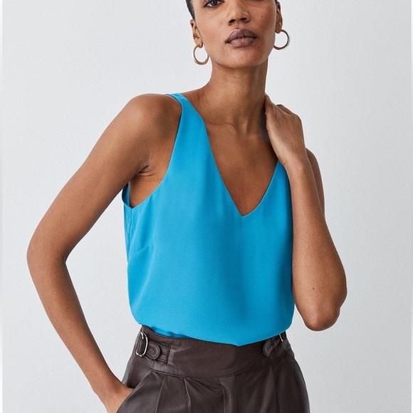 Karen Millen Tops - Karen Millen Georgette Woven Cami Sleeveless Blouse Blue Size 4
